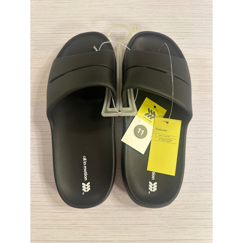 All in Motion Mens Arch Slide Sandals Black Contoured Footbed Size 11 NWT